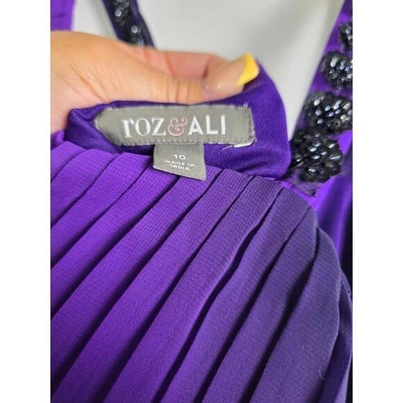 Purple Ombré Pleated High-Low Dress With Embellished Straps & Waist Tie - Sz 10 - Picture 7 of 9